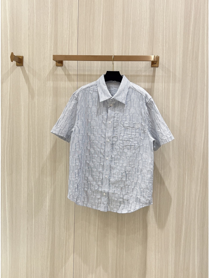 LOEWE Striped Wave Texture Short-Sleeve Shirt - Luxe Cotton Blend