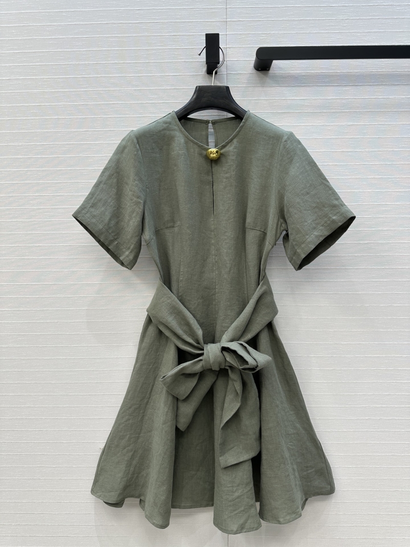 Loewe Paulas Series Avocado Green Linen Dress - Elegant French Style