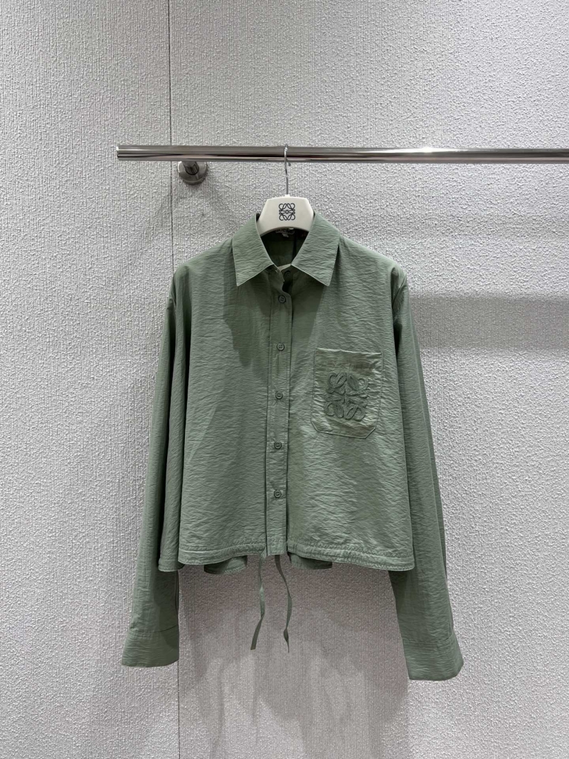 Loewe 25SS Avocado Green Embroidered Cotton Poplin Shirt