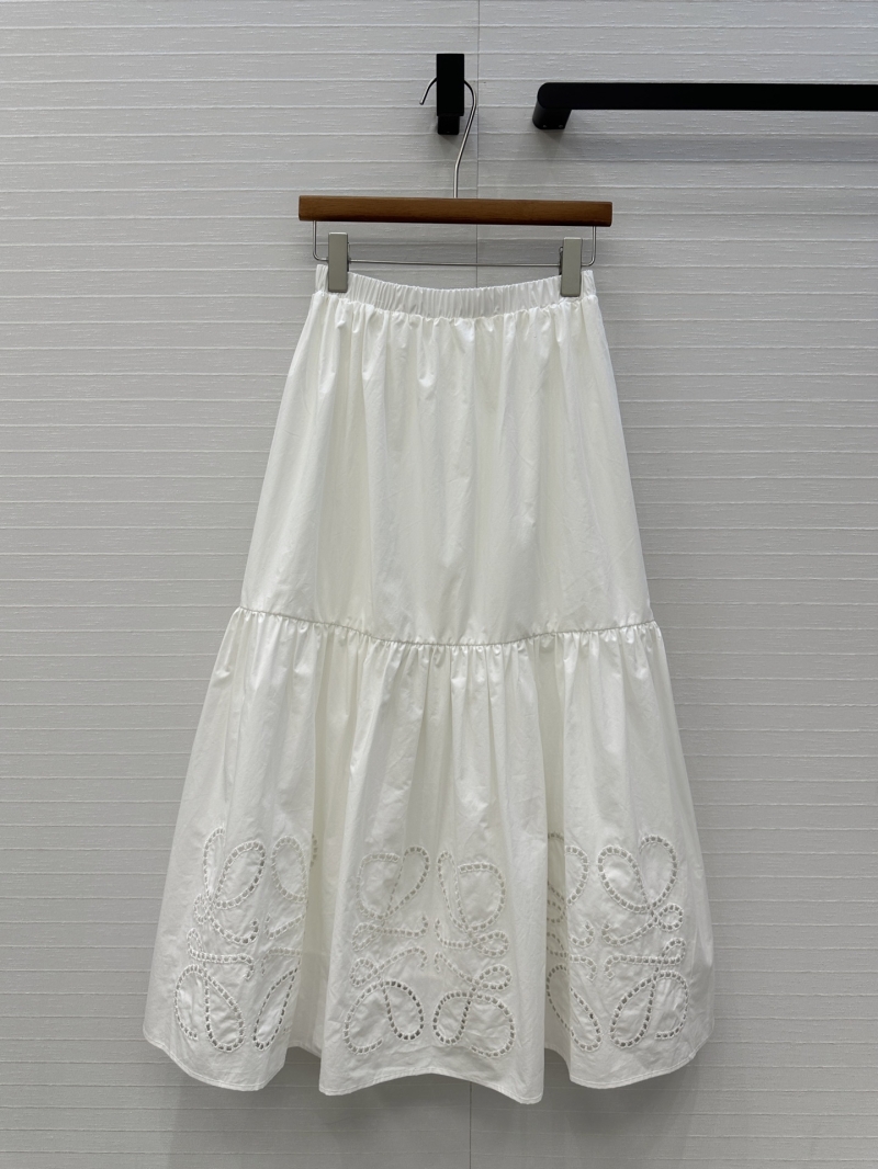 Loewe Elegant Hollow Logo Embroidery Long Midi Skirt - Luxe French Riviera Style