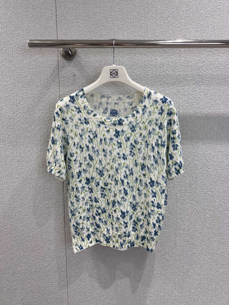 Loewe 25FW Early Autumn Blue & White Floral Knit Top - Exclusive & Chic