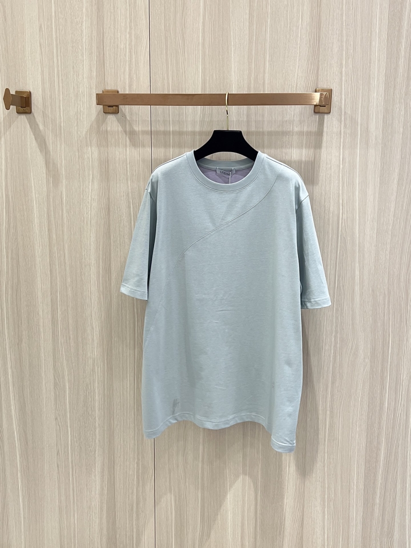 Loewe Sky Blue Embroidered Letter Short Sleeve T-Shirt