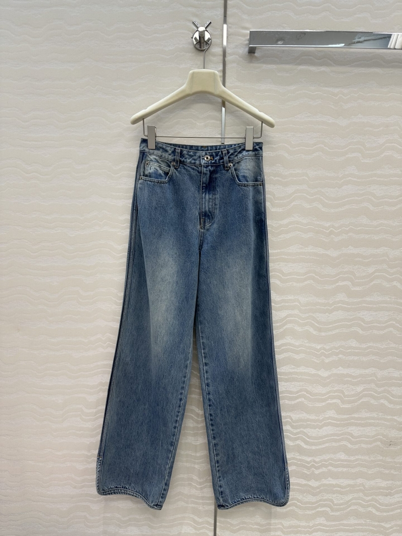 Loewe Vintage Washed Blue Denim Jeans - High Waist Slim Fit with Round Hem Slit Detail