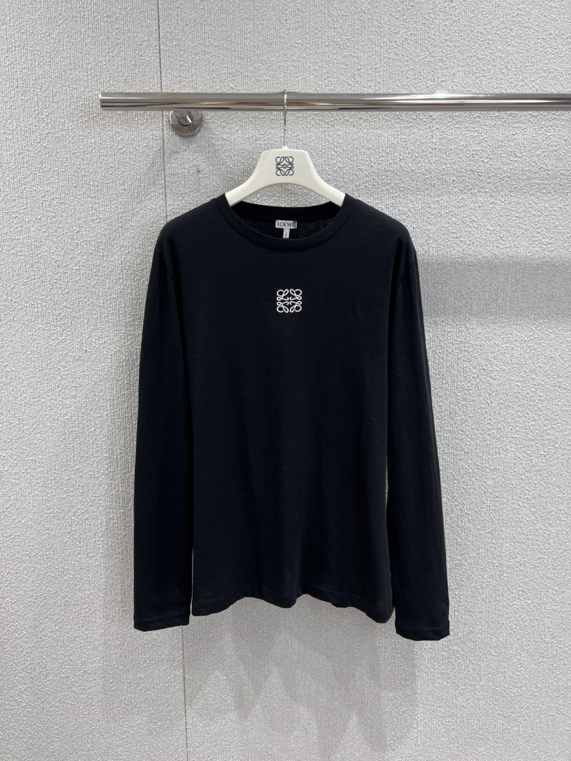 Loewe Early Autumn Collection Embroidered Logo Ribbed Long-Sleeve T-Shirt in Black