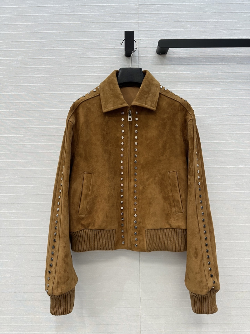 Loewe Exclusive Custom Suede Motorcycle Jacket with Rivet Detailing - Golden Brown