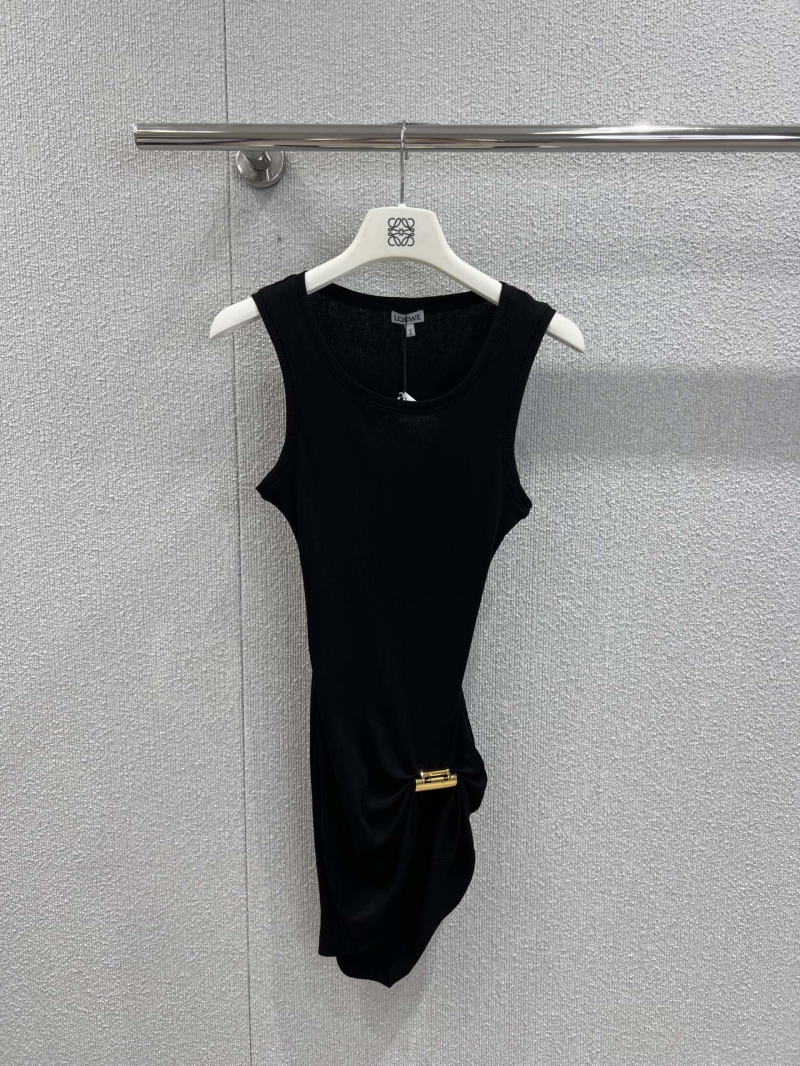 Loewe Black Sleeveless Dress with Gold Buckle Detail - Luxe Ribbed Fitted Silhouette