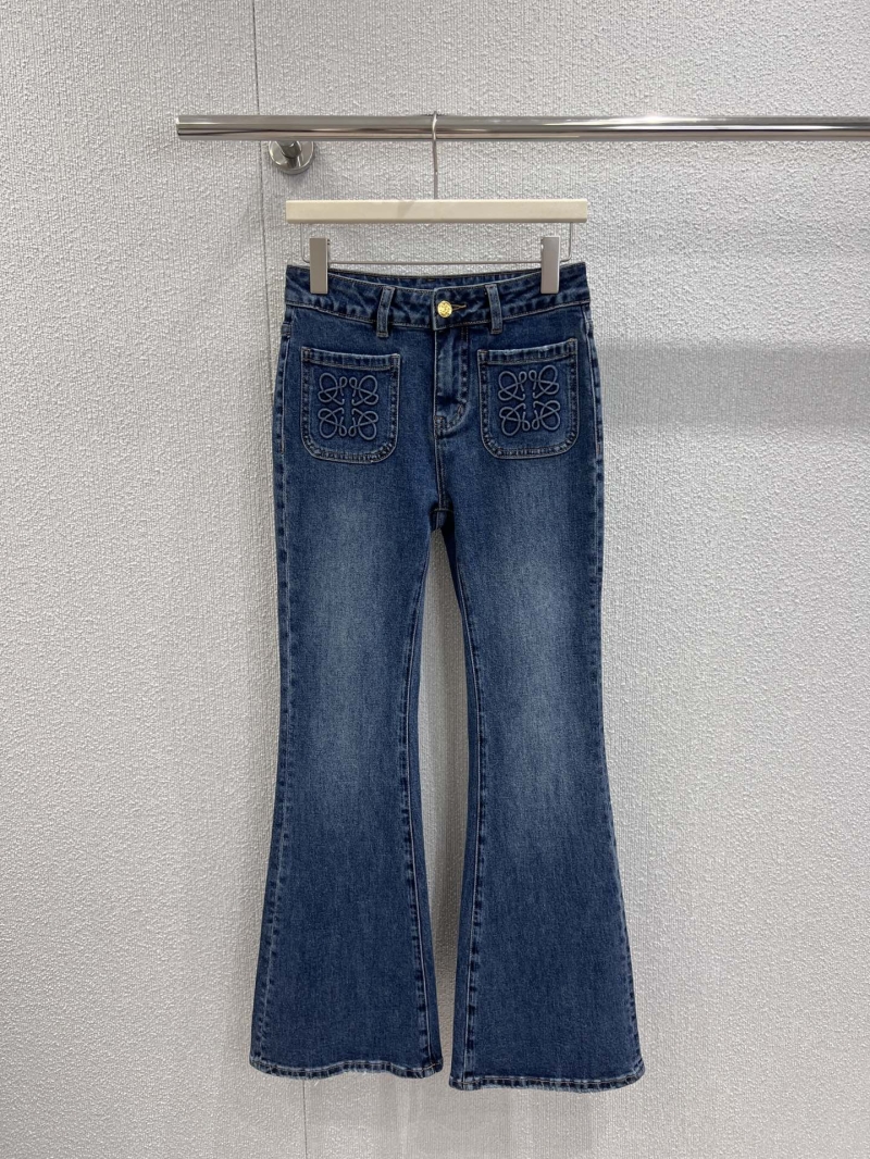 Loewe 25FW Logo-Embroidered Flared Denim Jeans in Medium Blue