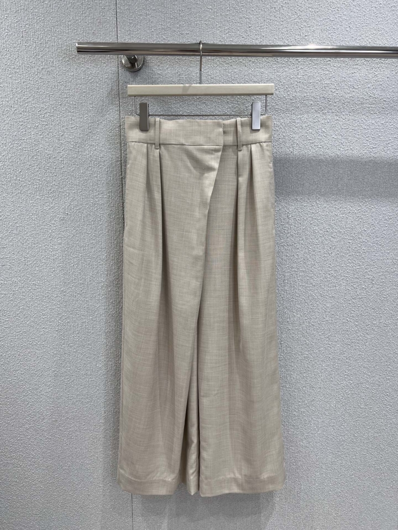 Loewe 25FW Asymmetric Wide-Leg Pants in Earth Spring Tones - Luxe High-Waisted Trousers with Silver Button Detail