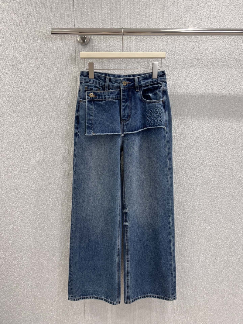 Loewe 25FW Exclusive Logo-Embossed Layered Denim Jeans - Medium Blue