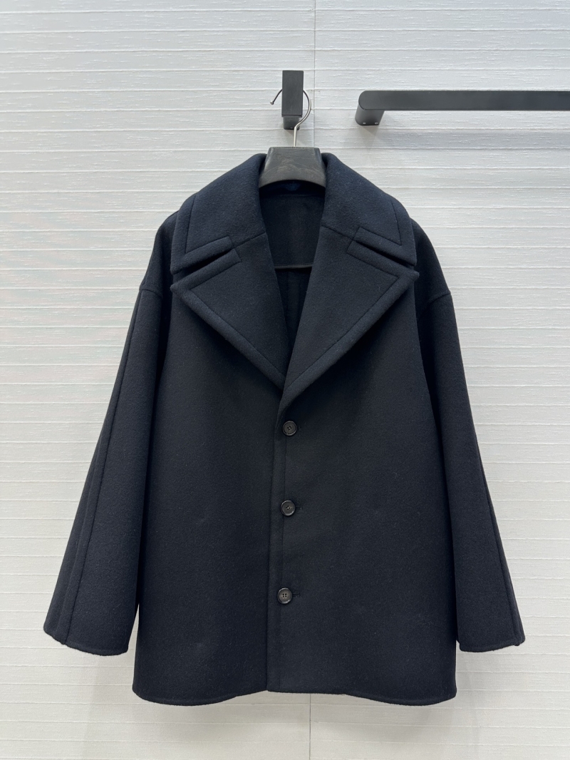 Loewe Exclusive Early Autumn Black Leather Applique Single-Breasted Blazer - Luxe Handcrafted Double-Faced Wool & Cashmere