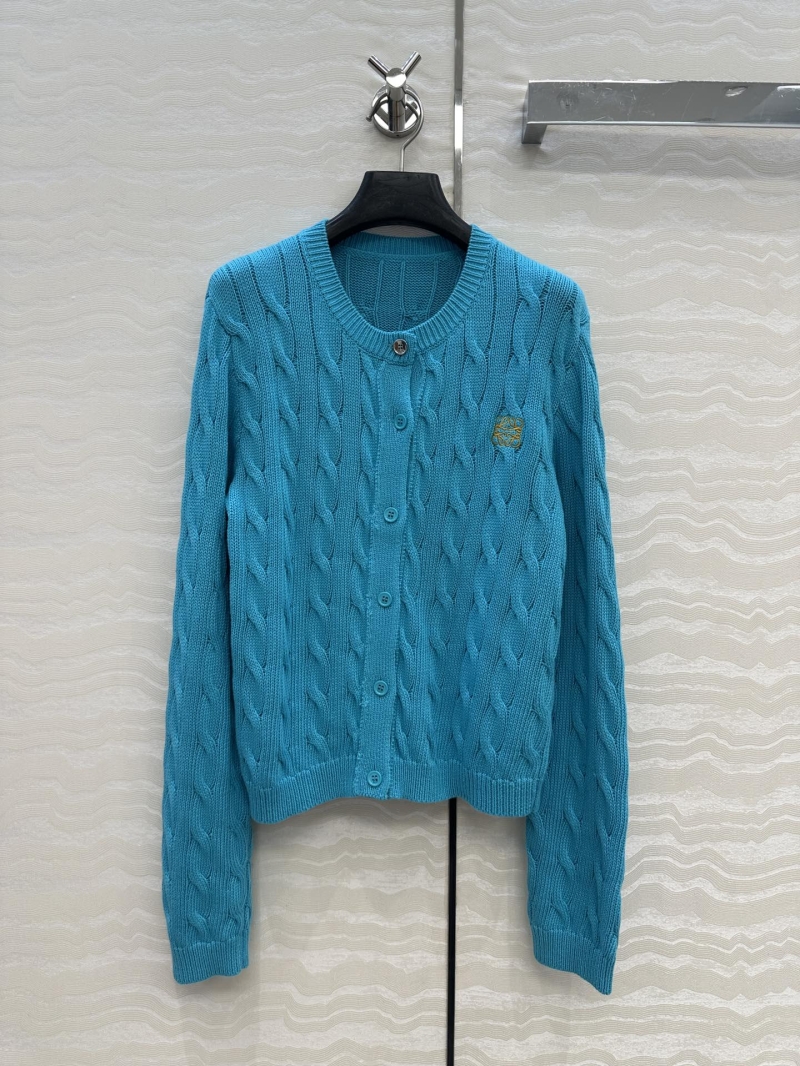 Loewe Exclusive High-Intelligence Styling: Luxe Macaron Blue Cardigan with Gold Button & Embroidered Logo