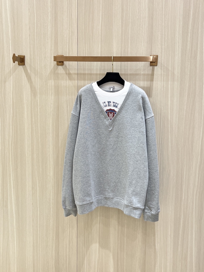 Loewe Exclusive V-Neck Logo Print Layered Sweatshirt in Soft Heather Gray