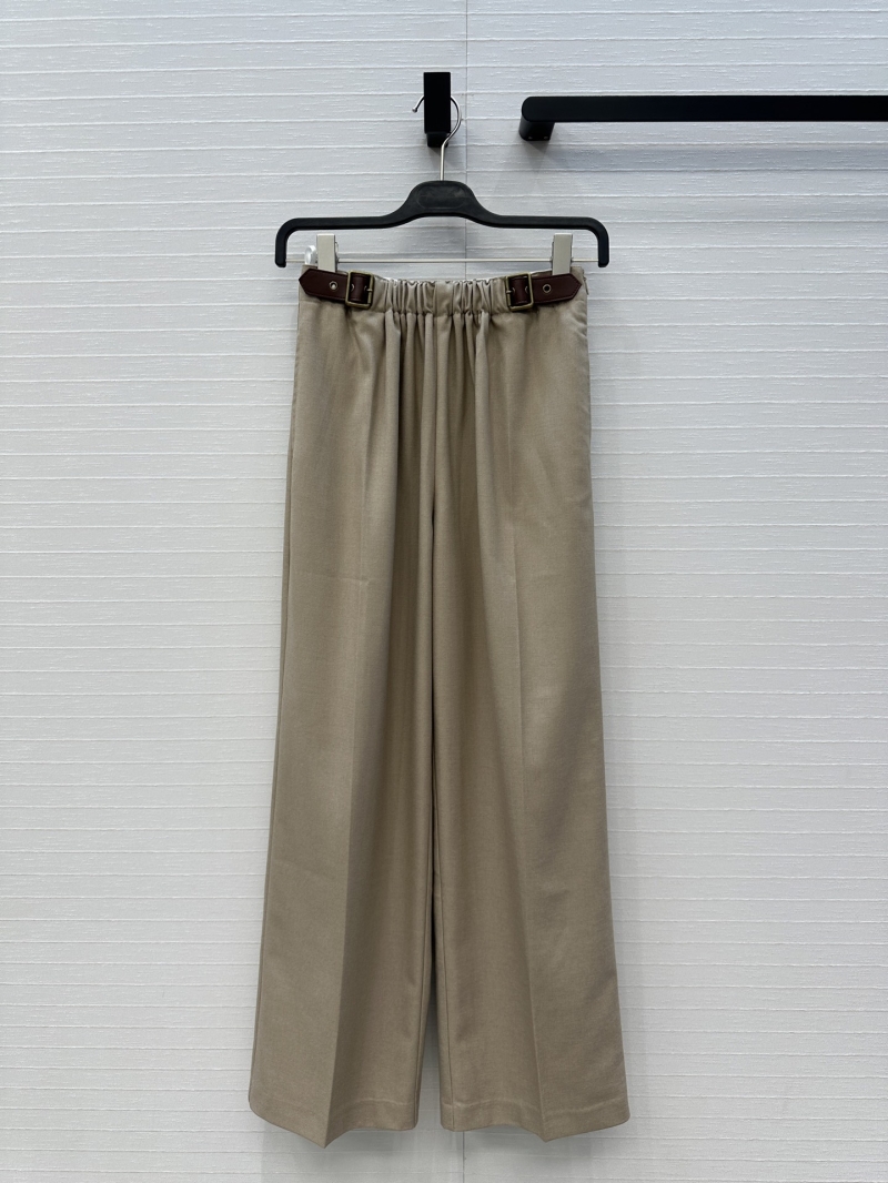 Loewe 25 Exclusive Belt-Buckle Design Casual Trousers - Pleated High-Waist Wide-Leg Pants in Khaki