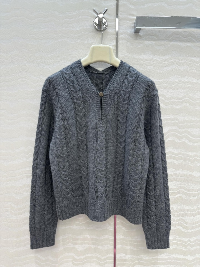 Loewe 25SS Limited Edition V-Neck Cashmere Sweater in Gray - Luxe Swiss Cable Knit Design