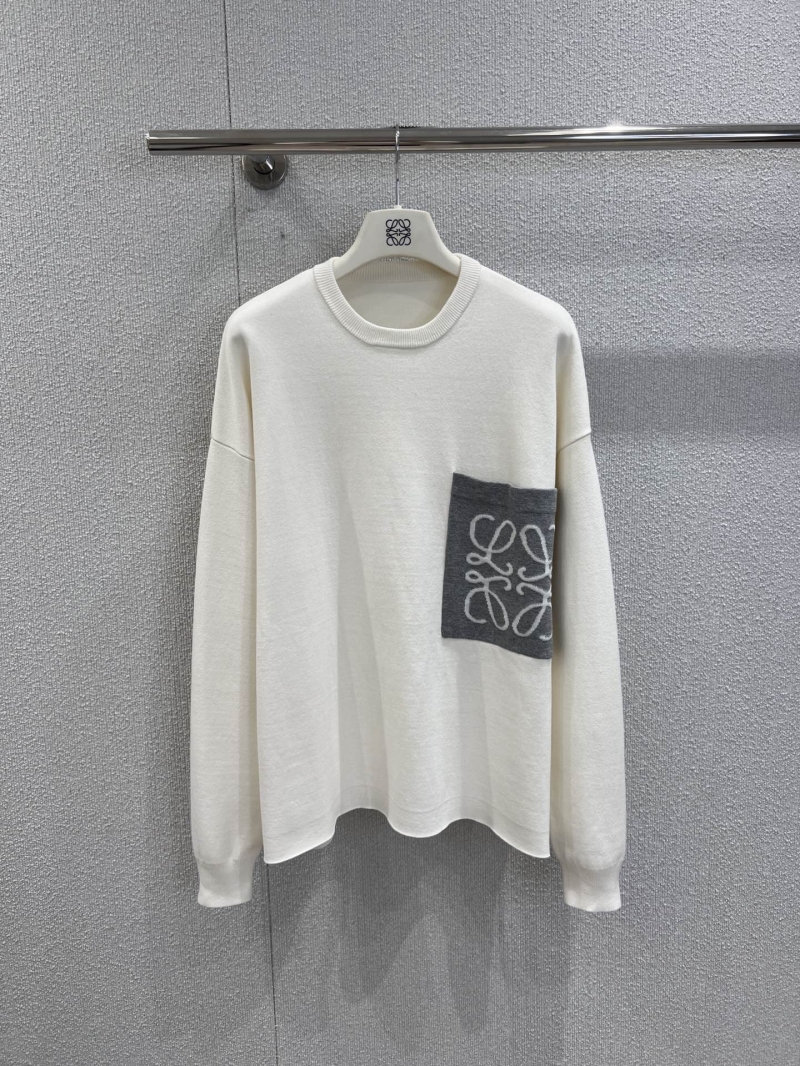 Loewe 25FW Early Autumn Luxe Cotton-Blend Knit Sweater with Signature Pocket Detail, Off-White