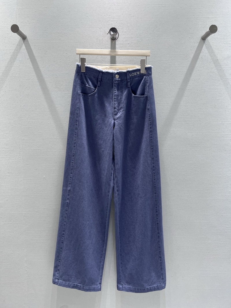 Loewe 2025FW Vintage Indigo Wide-Leg Denim Pants - Embroidered Logo, Washed Indigo, Luxe High-Rise Fit