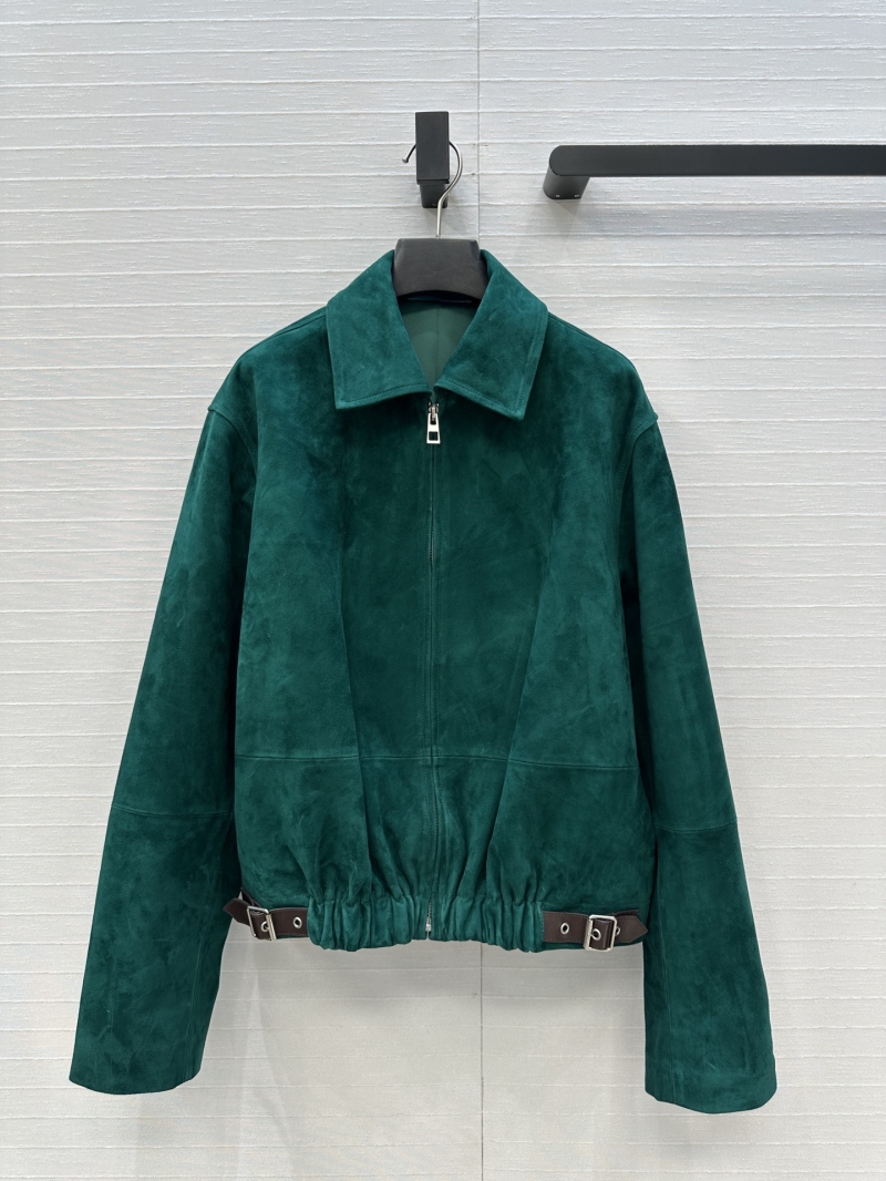 Loewe Suede Jacket in Forest Green - Premium Imported Suede Lamb Leather with Adjustable Buckle Hem