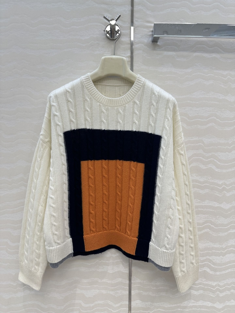 Loewe Josef Albers Homage to the Square Color Block Cashmere Sweater | Swiss Knit Cable Stitch | Ivory, Navy & Caramel