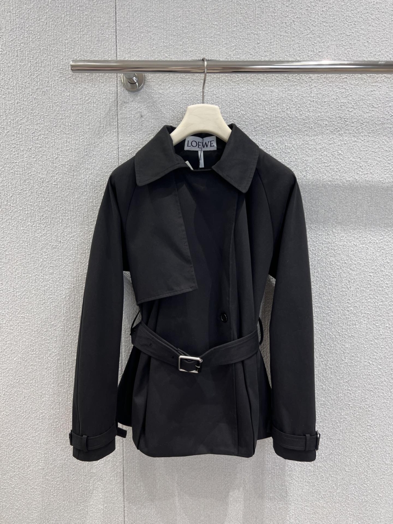 LOEWE Black Single-Breasted Belted Trench Coat - Modern Tailored Silhouette with Adjustable Cuffs and Cinched Waist