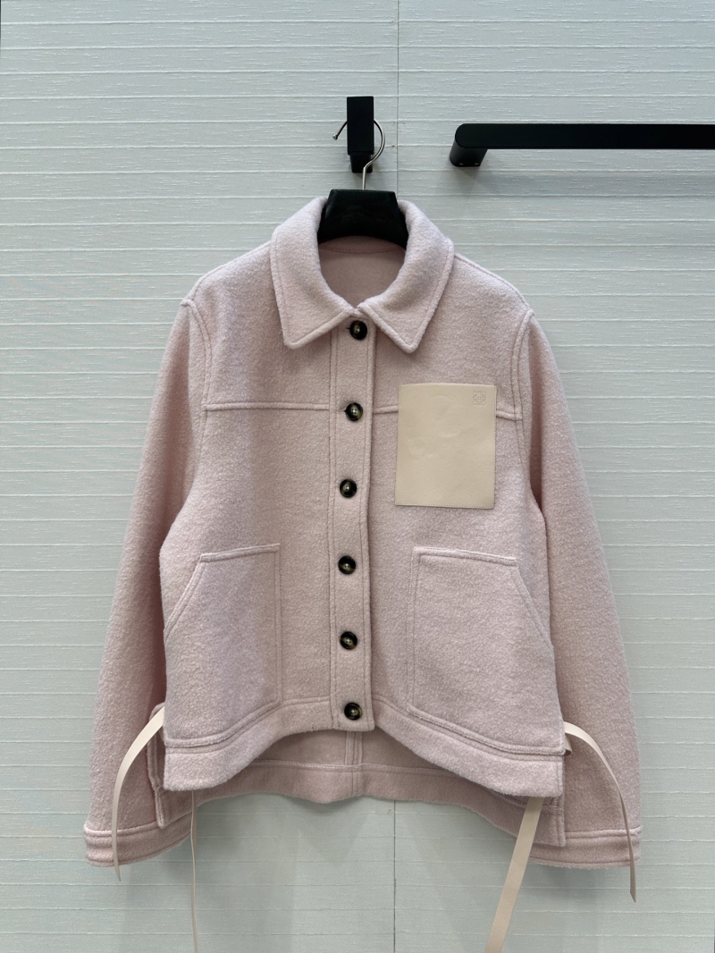 Loewe Wool-Blend Utility Jacket in Soft Pink | Handcrafted Leather Trim & H-Silhouette