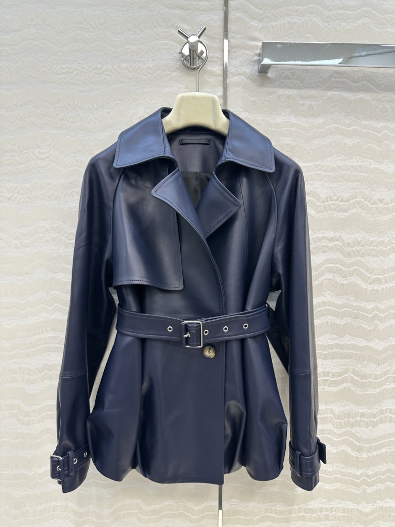 Loewe Retro-Modern Chic Leather Jacket in 100% Premium Lamb Leather with Belted Balloon Waist
