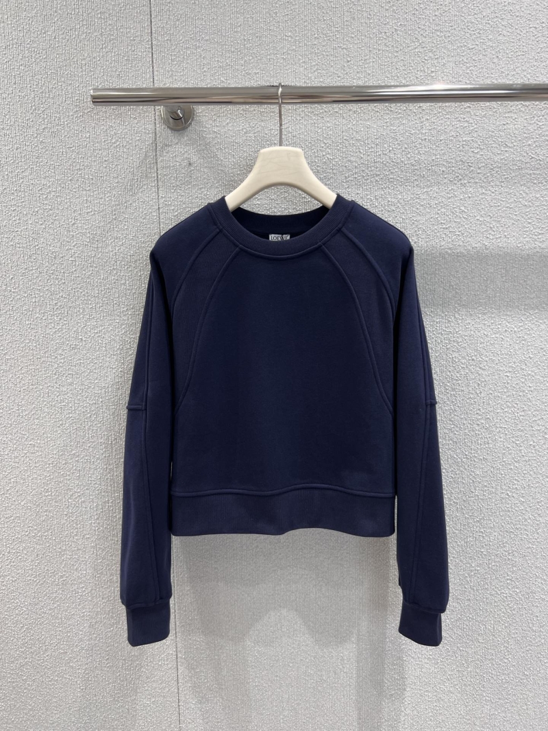 Loewe 25FW Cropped Crewneck Sweatshirt in Dark Navy Blue | Minimalist Design, Premium Fleece, Cropped Fit
