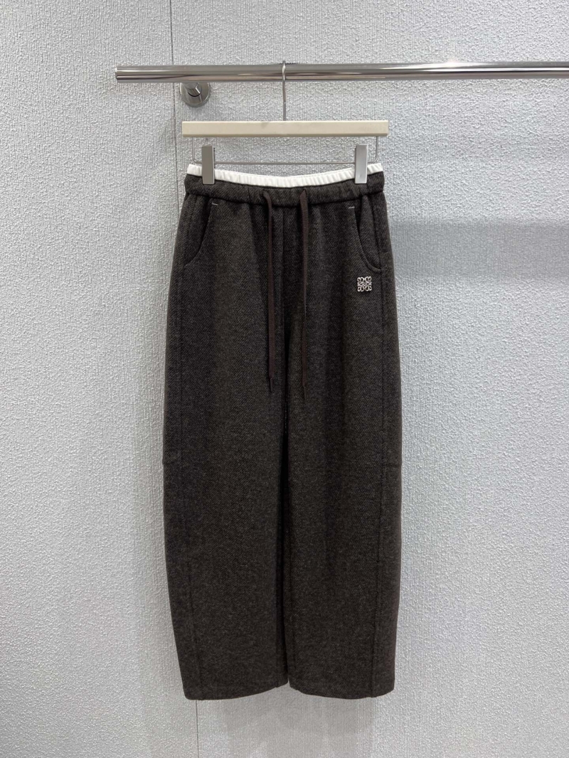 Loewe Wide-Leg Drawstring Pants - Dark Charcoal Gray & Deep Brown | Aangram Metal Logo | Soft Textured Fabric | Relaxed Fit for Fall/Winter