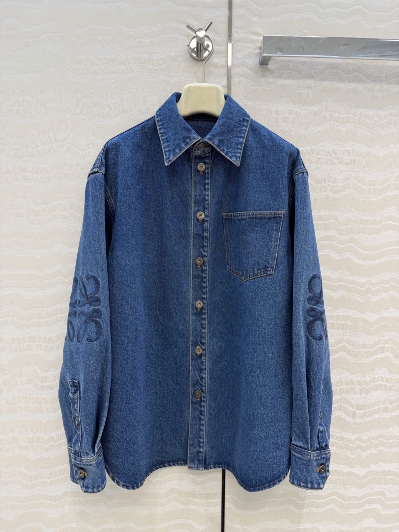 Loewe Retro Wash Blue Denim 3D Anagram Embroidered Boyfriend Jacket