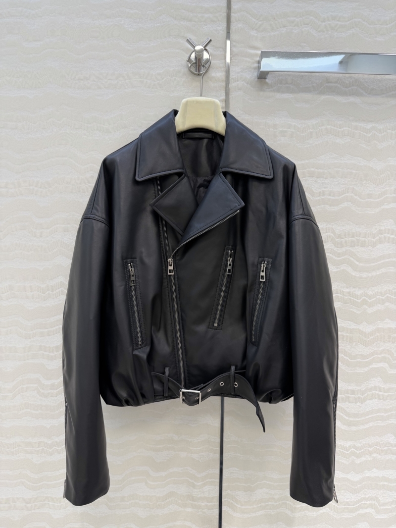 Loewe Sumptuous Imported Lambskin Cropped Biker Jacket | 90% Down Puffer, Oversized Fit (Black, Cream, Mocha)