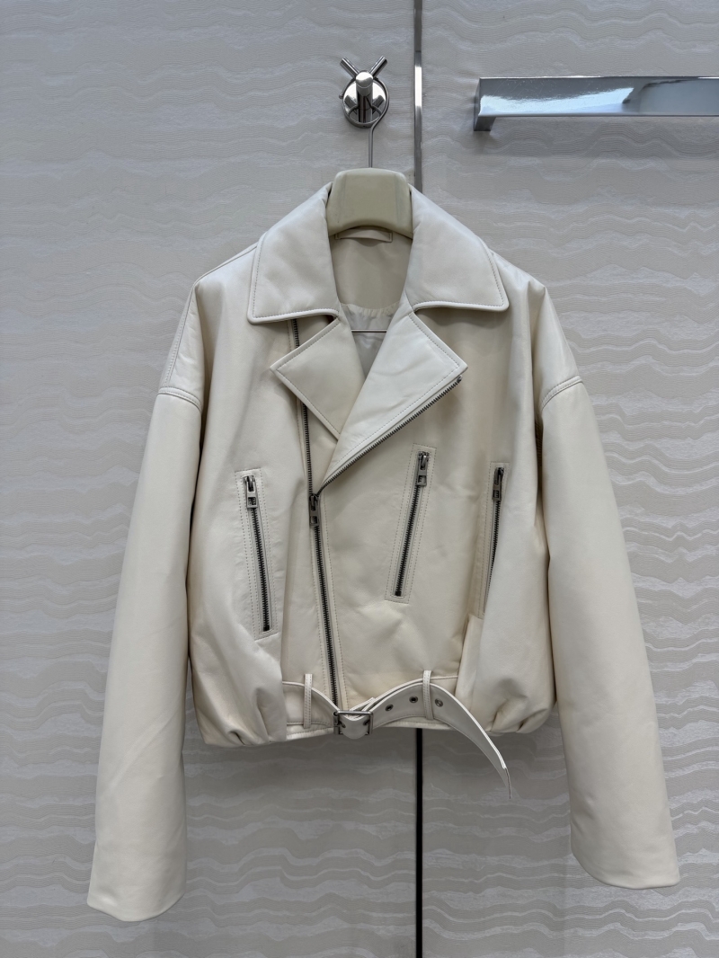 Loewe Premium Lambskin Down Biker Jacket - Cropped Oversized Creamy White Genuine Leather