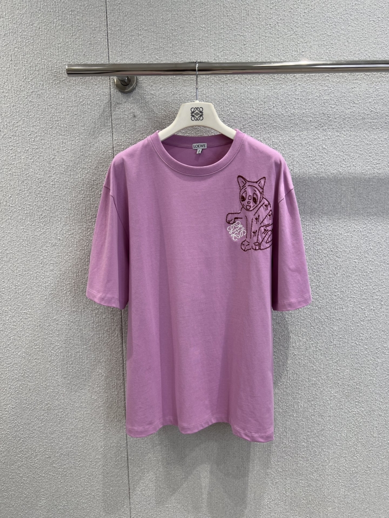 Loewe Louis Wain Collaboration T-Shirt | Exquisite Cat Embroidery | Heavyweight Cotton Relaxed Fit | Orchid Pink