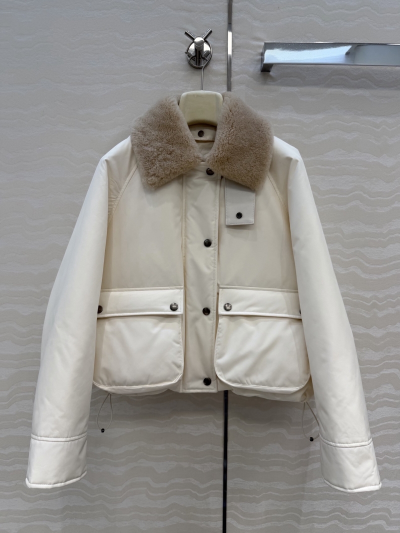 Loewe Signature Luxe Cropped Down Jacket with Detachable Genuine Lambskin Fur Collar