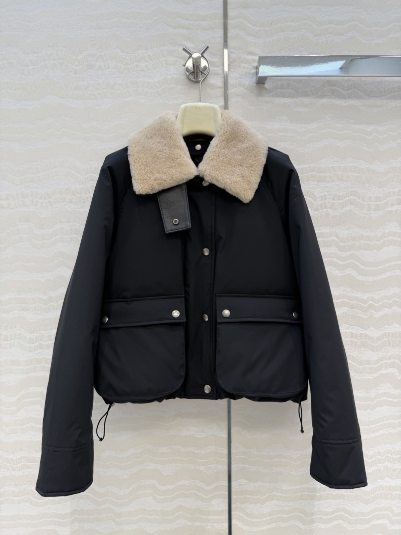 Loewe Opulent Cropped Down Jacket in Black with Detachable Genuine Lambskin Shearling Collar