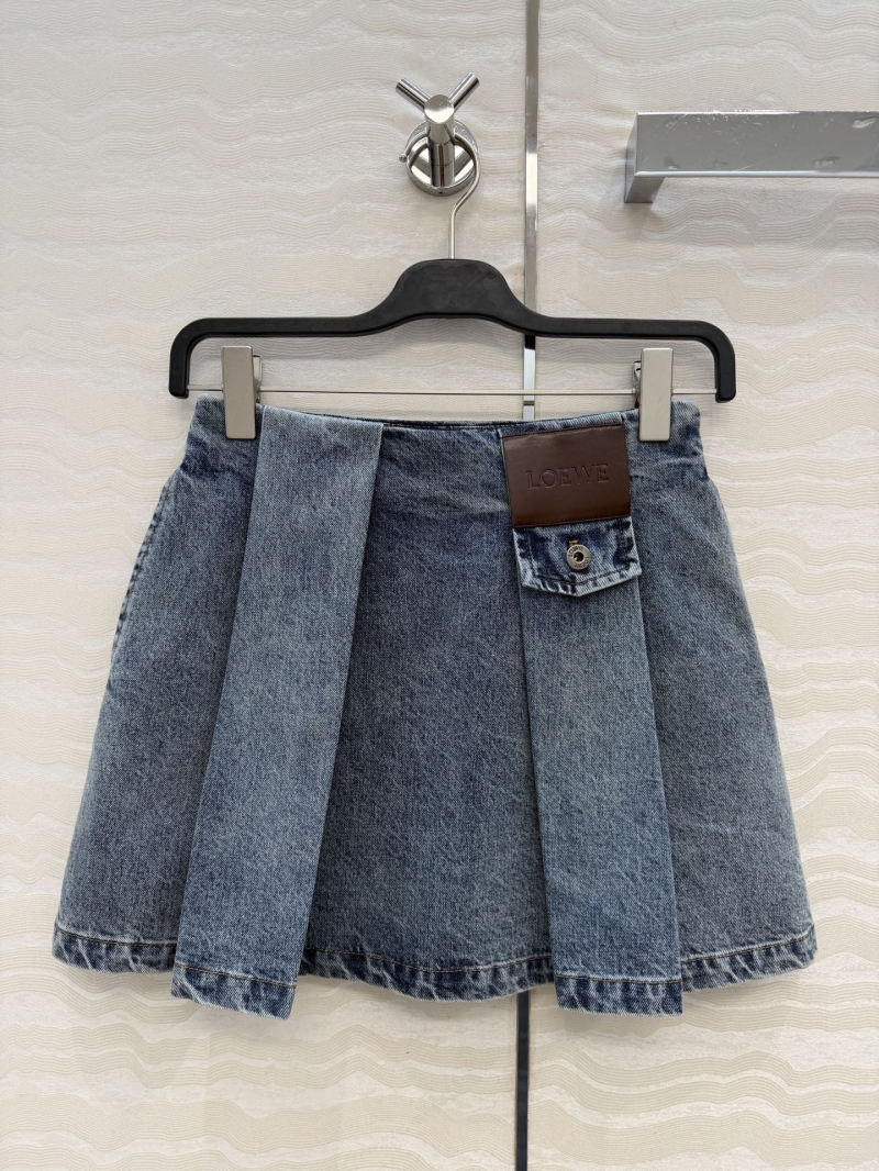 Loewe Elevated Pleated Twill Cotton Denim Mini Skirt | Vintage Indigo Wash
