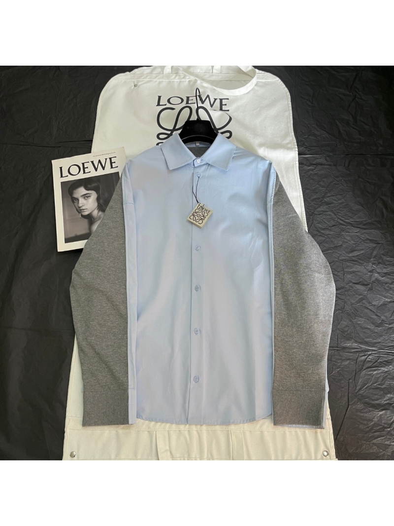 Loewe Spliced Hybrid Shirt - Elevated Cotton Poplin & Knit Contrast in Light Blue/Gray