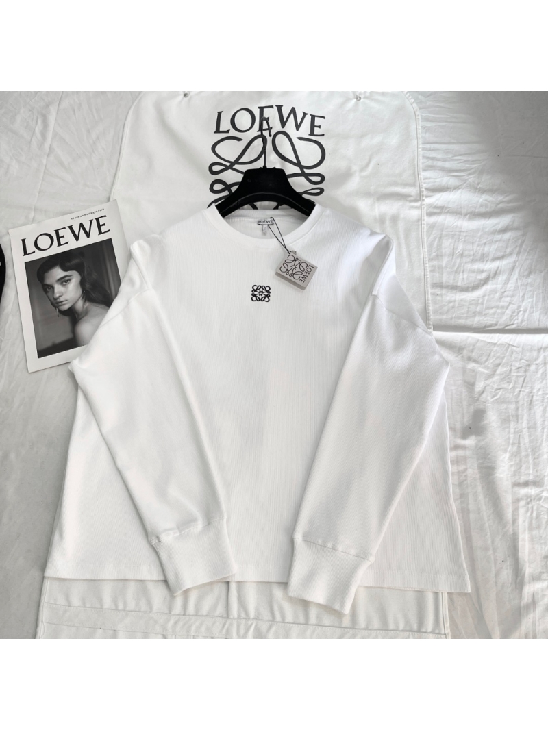 Loewe Anagram Embroidered Ribbed Cotton Crewneck Sweatshirt | White | Unisex Luxury Top