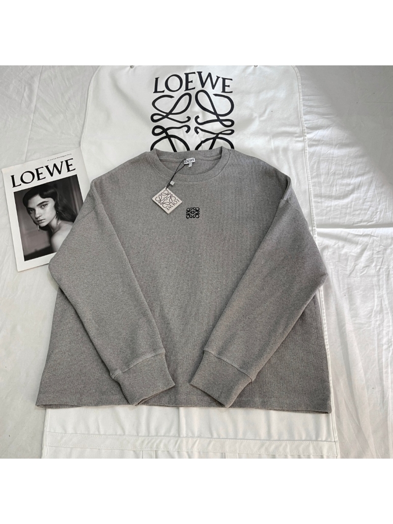 Loewe Timeless Crewneck Sweatshirt in Medium Heather Gray | Ribbed Knit Texture, Signature Anagram Embroidery, Unisex Luxe Cotton