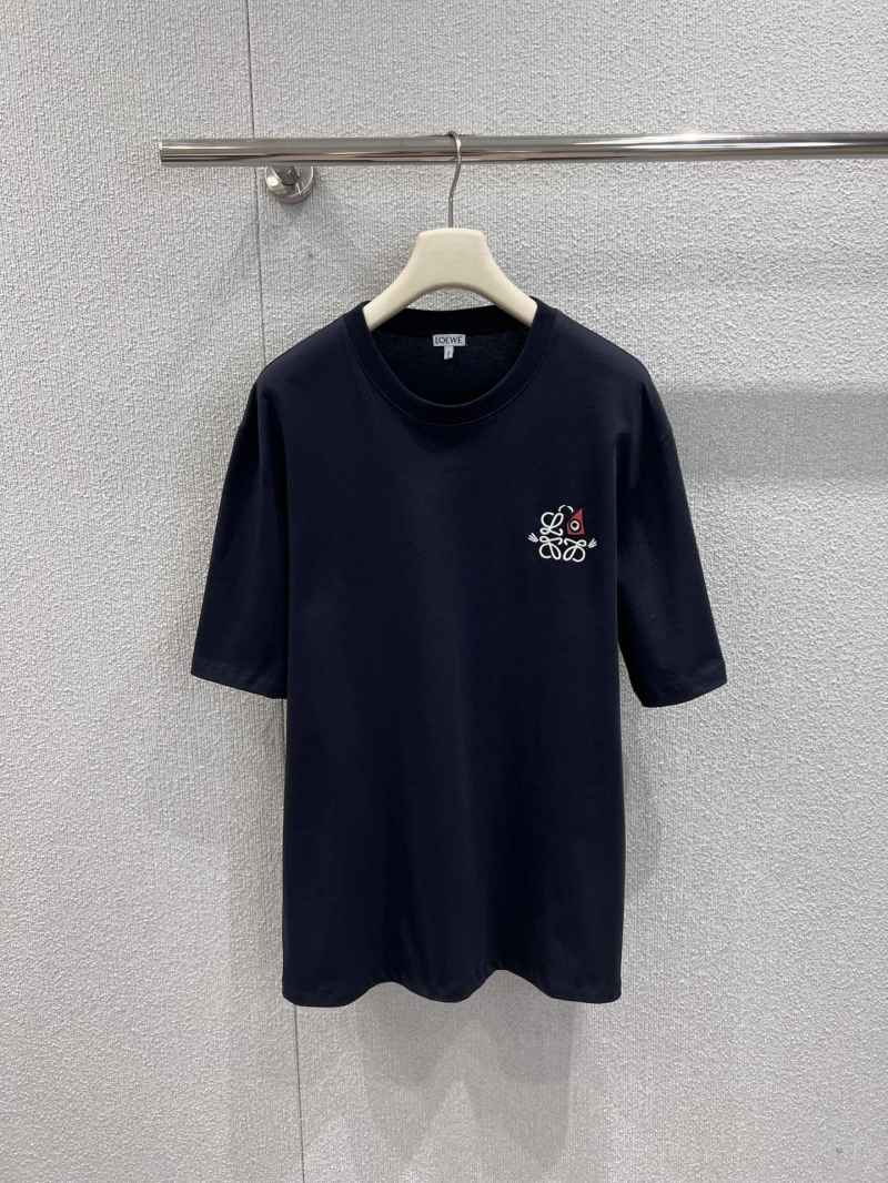 Loewe x Louis Wain Embroidered Anagram Cat T-Shirt in Navy Blue - Limited Edition Cotton Crew Neck
