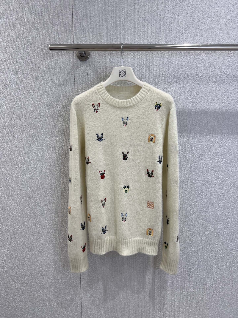 Loewe x Louis Wain Animal Embroidery Wool Knit Sweater - Cream White