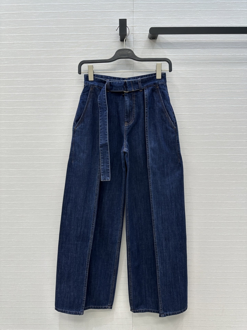 Loewe Tailored Pure Cotton Twill Deconstructed Wide-Leg Denim Trousers with D-Ring Belt