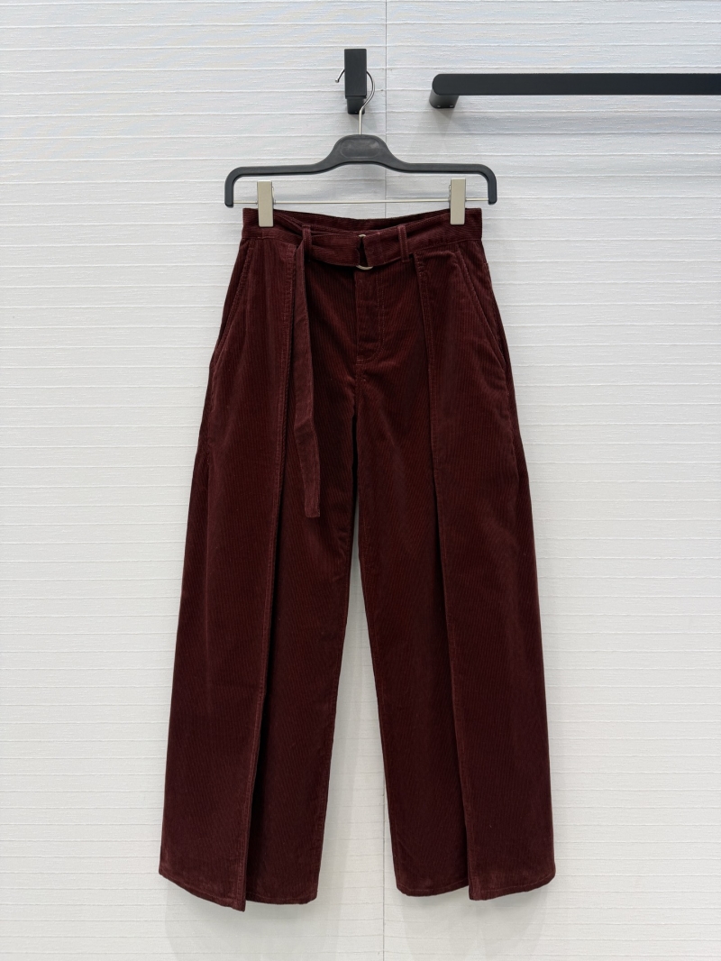 Loewe Sumptuous Washed Corduroy Wide-Leg Trousers with D-Ring Belt in Burgundy