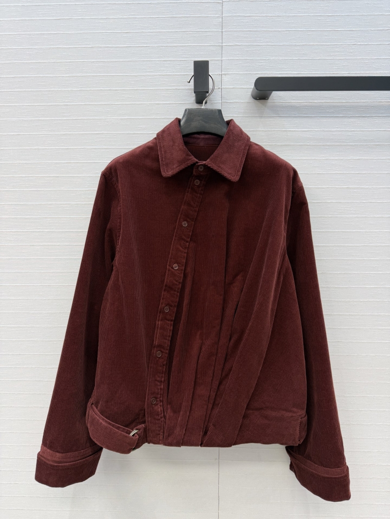 Loewe Signature Deconstructed Corduroy Asymmetrical Cropped Jacket in Burgundy