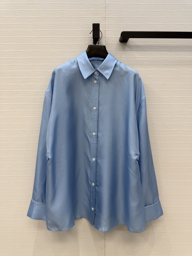 Loewe 100% Genuine Silk 16 Momme Oversized Azure Blue Blouse with Internal Waist Cinching