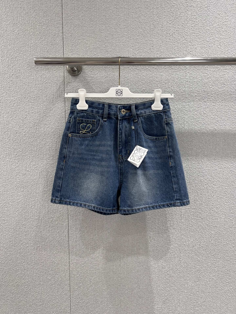 Loewe Anagram Embroidered High-Waisted Denim Shorts in Retro Washed Blue