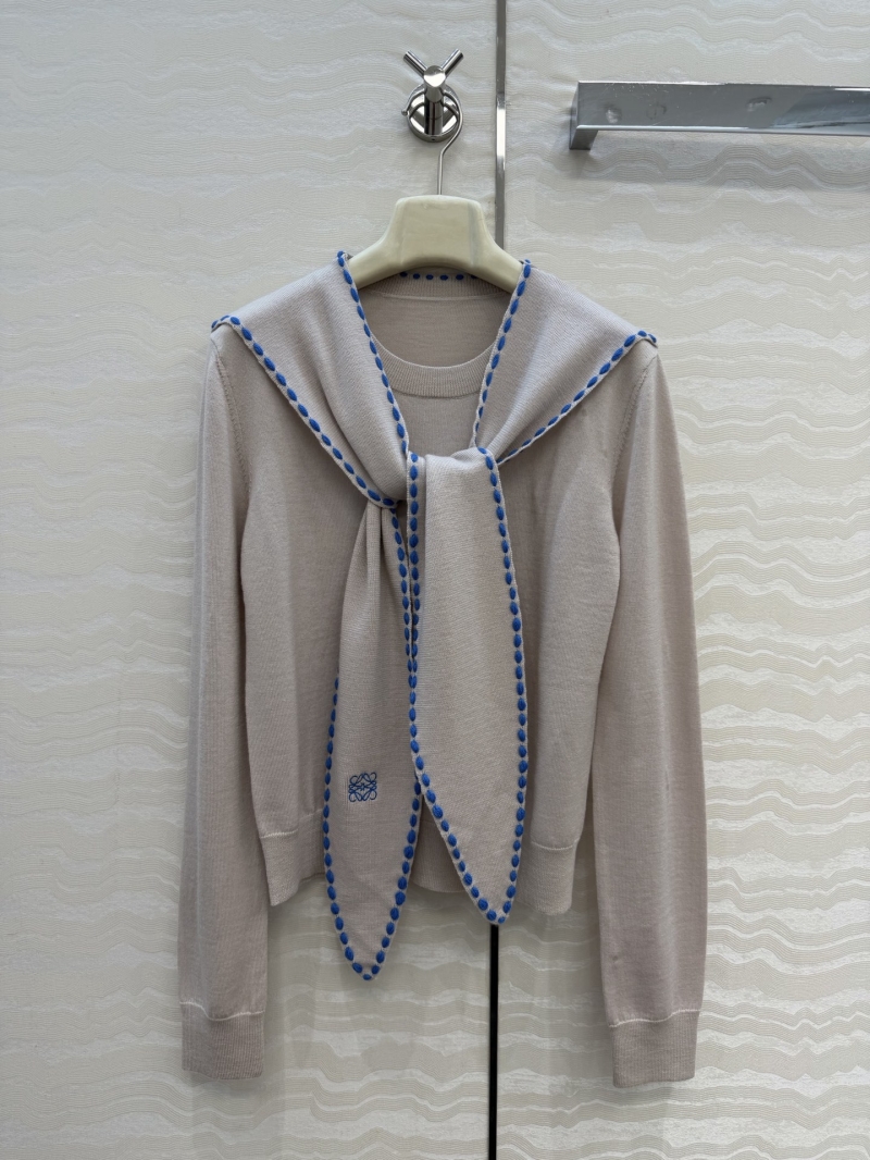 Loewe Exquisite 100% Imported Wool Bunny Ear Sailor Collar Crewneck Sweater