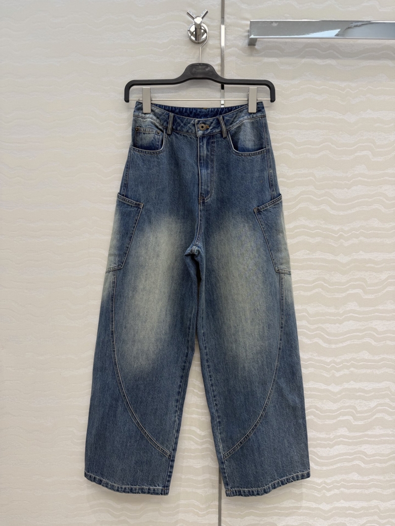 Loewe Vintage Washed Blue Sickle Curved Wide-Leg Denim Jeans