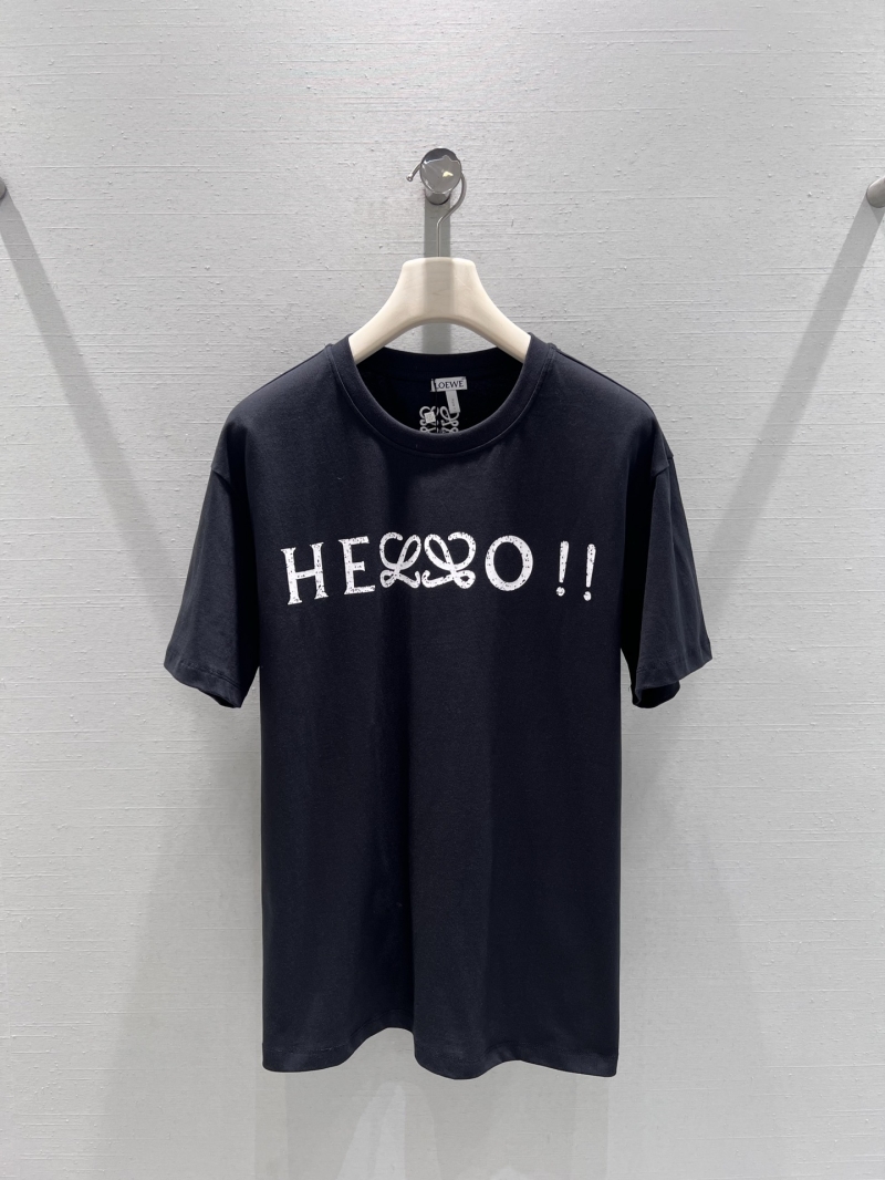 Loewe Signature Anagram "HELLO!!" Combed Cotton T-Shirt in Black