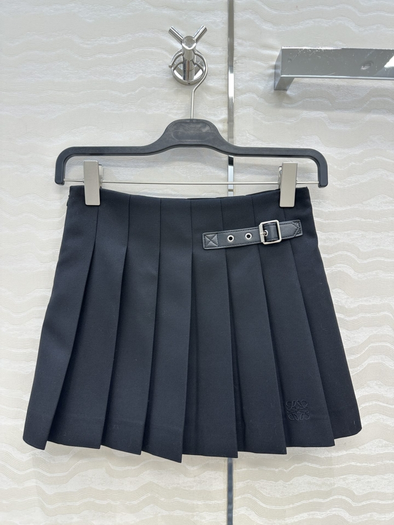 Loewe Signature Wool Twill Pleated Preppy Mini Skirt in Black