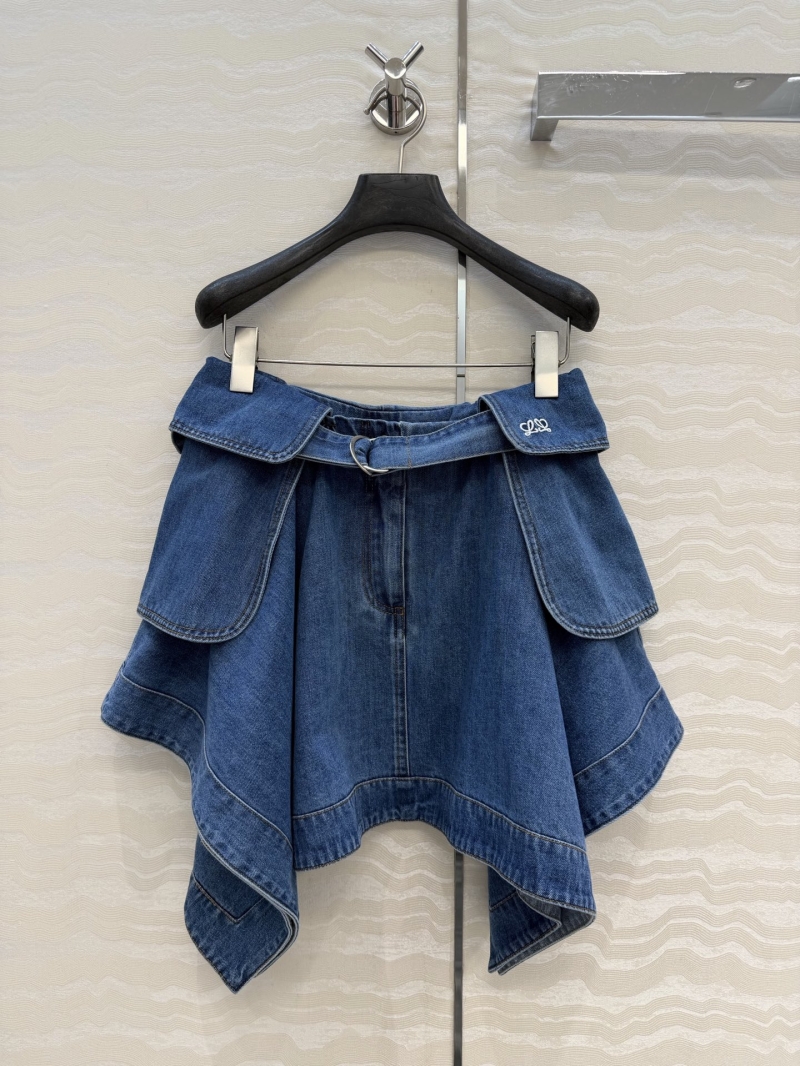Loewe 100% Cotton Denim Asymmetrical Bud Panel Mini Skirt in Vintage Blue