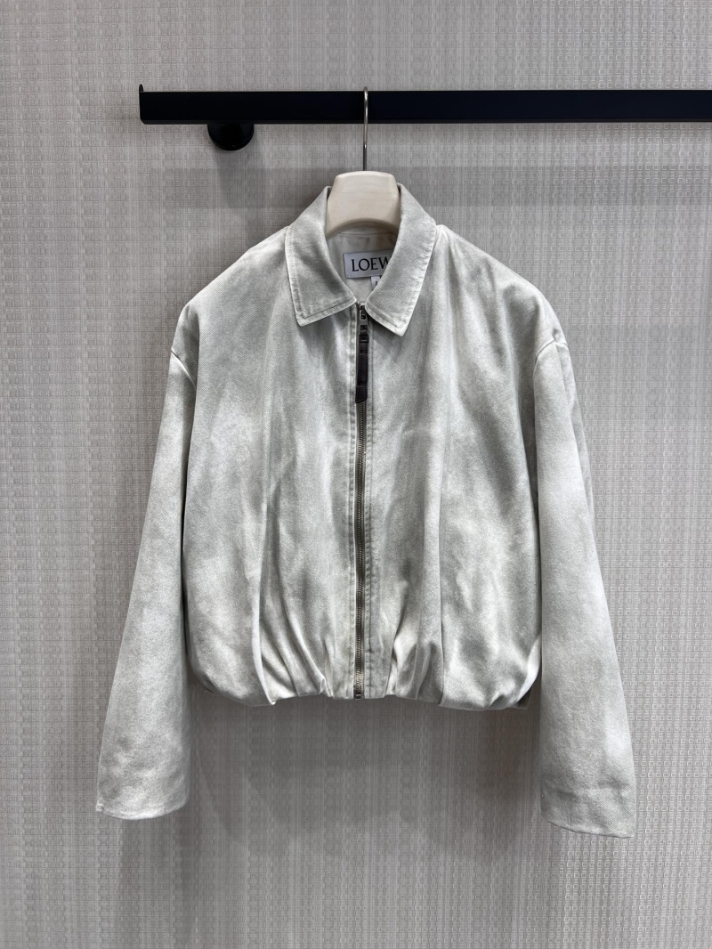 Loewe Tie-Dye Pleated Denim Blouson Jacket in Stone Grey